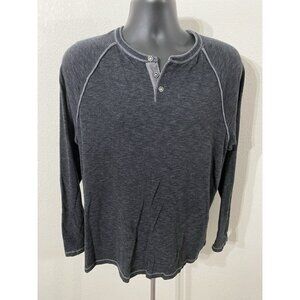 Rown Mens Size Large Pullover  Henley Top Long Sleeve Black Gray Trim